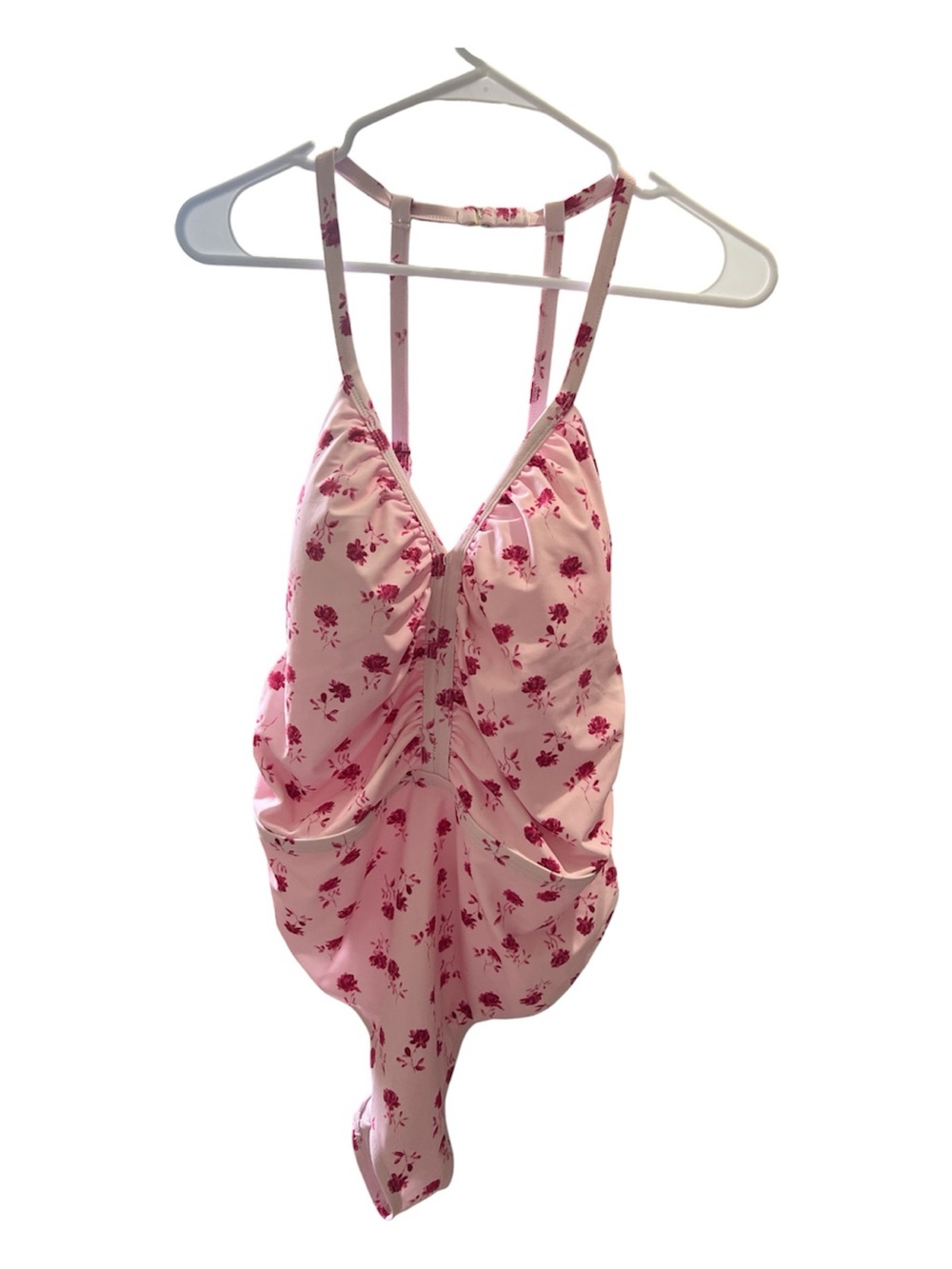 Shade & Shore Pink Floral Ruched One-Piece Swimsuit